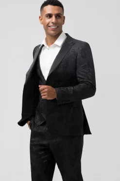 Rosa Claro 3 Peças Pico Lapela Jacquard Um Botão Homens Prom Ternos