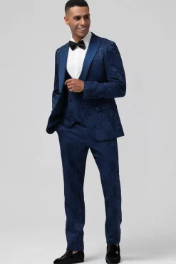 Rosa Claro 3 Peças Pico Lapela Jacquard Um Botão Homens Prom Ternos