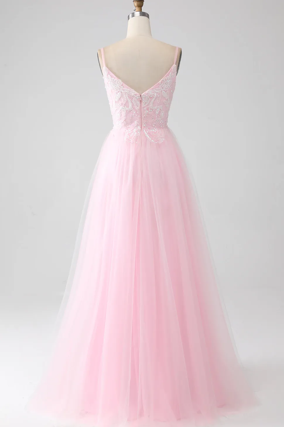 Rosa Claro A-Line Espaghetti Correias Vestido de Baile com Missangas
