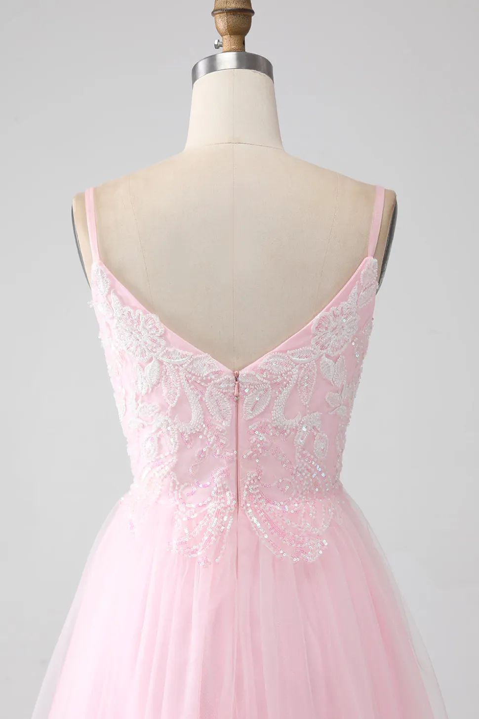 Rosa Claro A-Line Espaghetti Correias Vestido de Baile com Missangas
