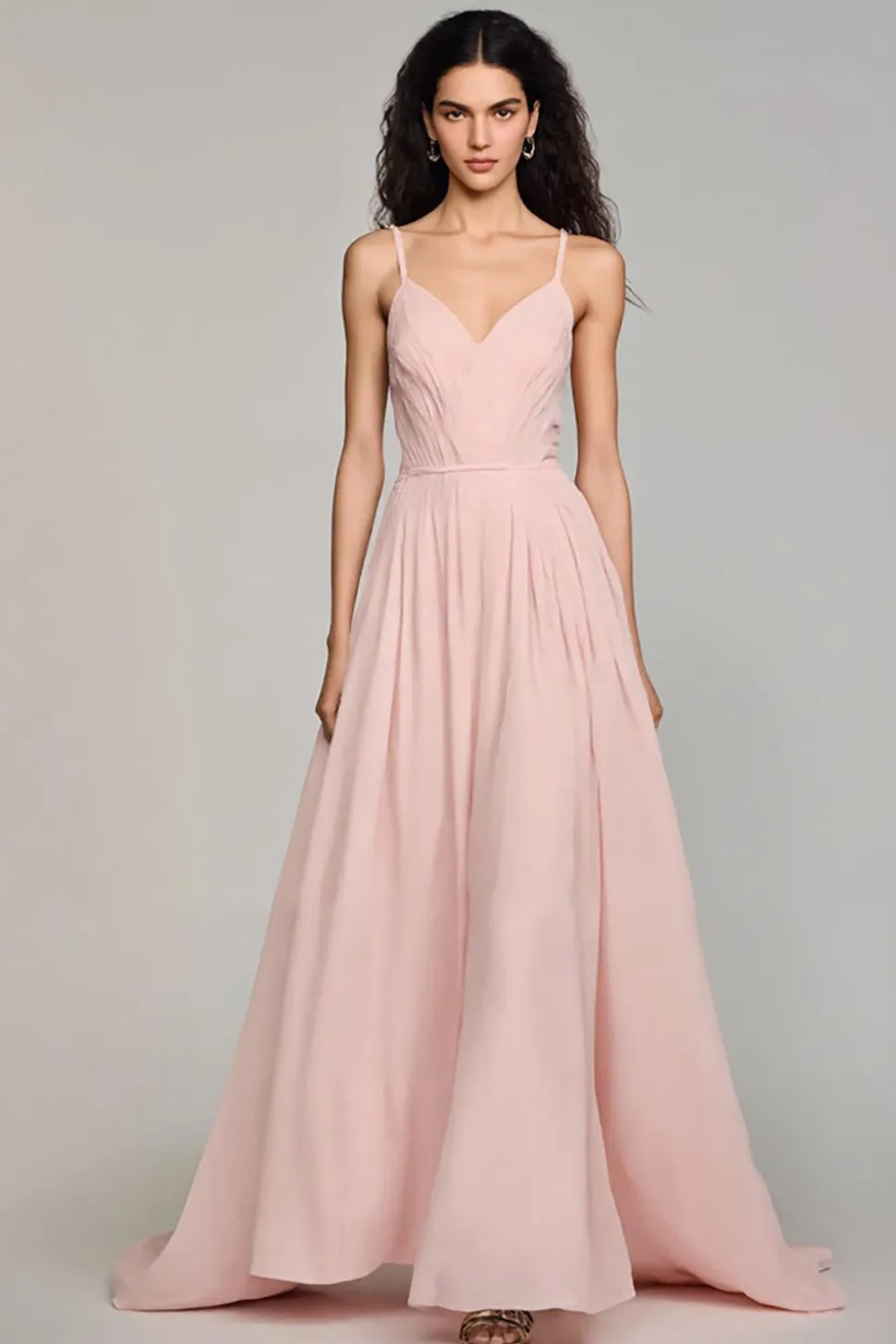 Rosa Claro Chiffon A-Line Espaghetti Correias Vestido de Noite