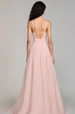Rosa Claro Chiffon A-Line Espaghetti Correias Vestido de Noite