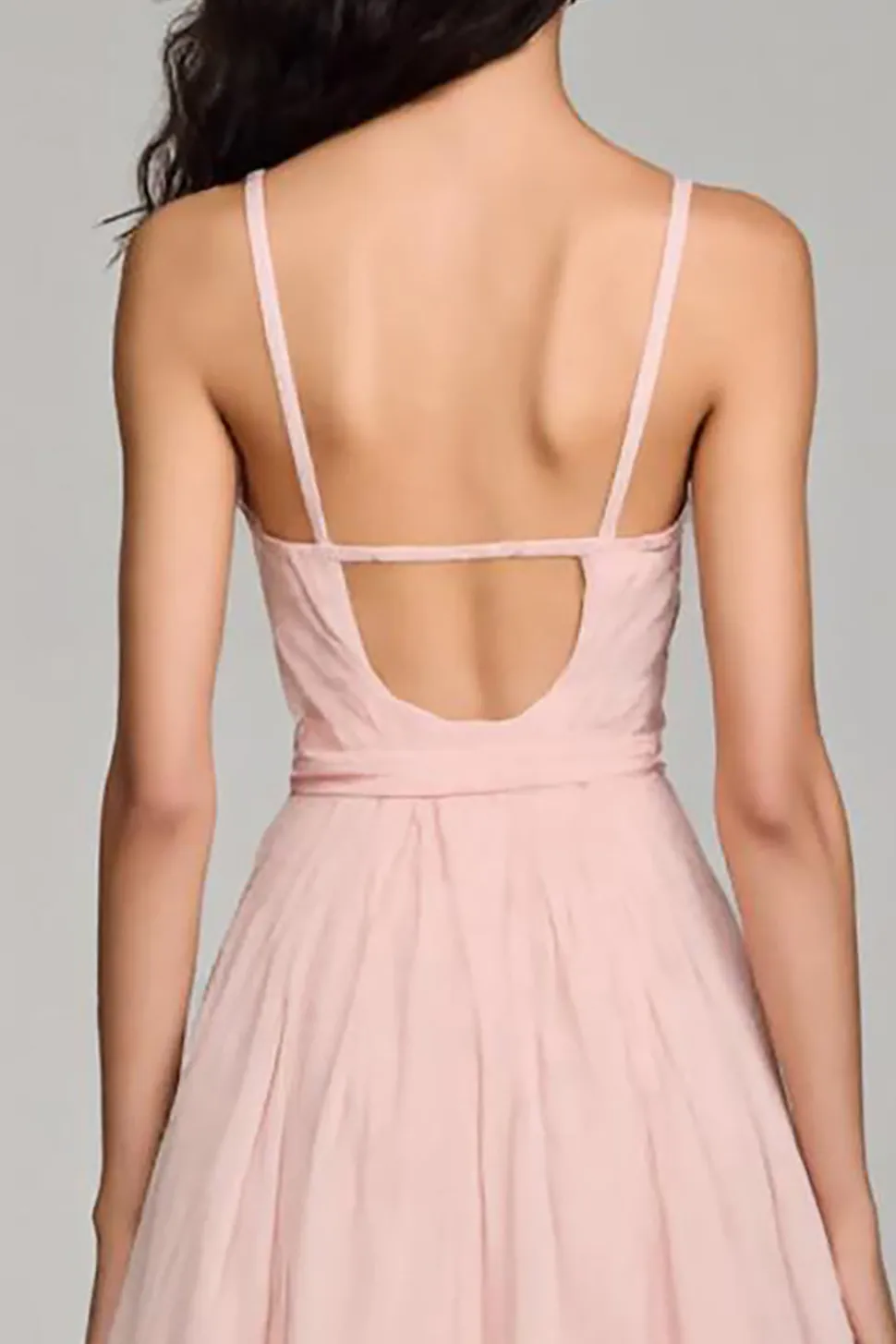Rosa Claro Chiffon A-Line Espaghetti Correias Vestido de Noite