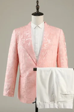 Rosa Claro Jacquard 2 Peças Lapela Shawl Um Botão Fato de Festa
