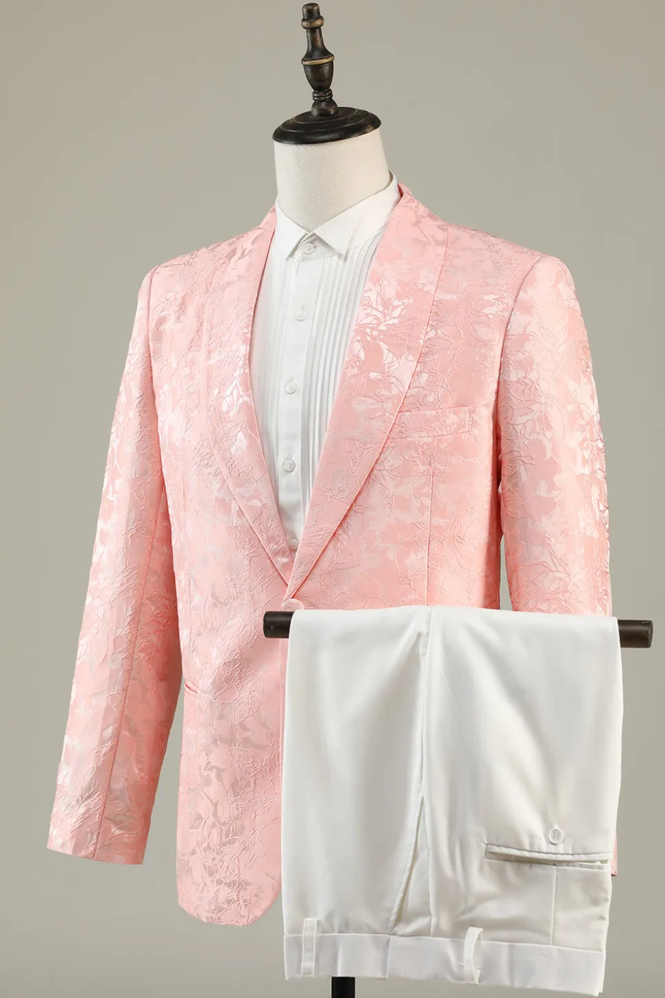 Rosa Claro Jacquard 2 Peças Lapela Shawl Um Botão Fato de Festa