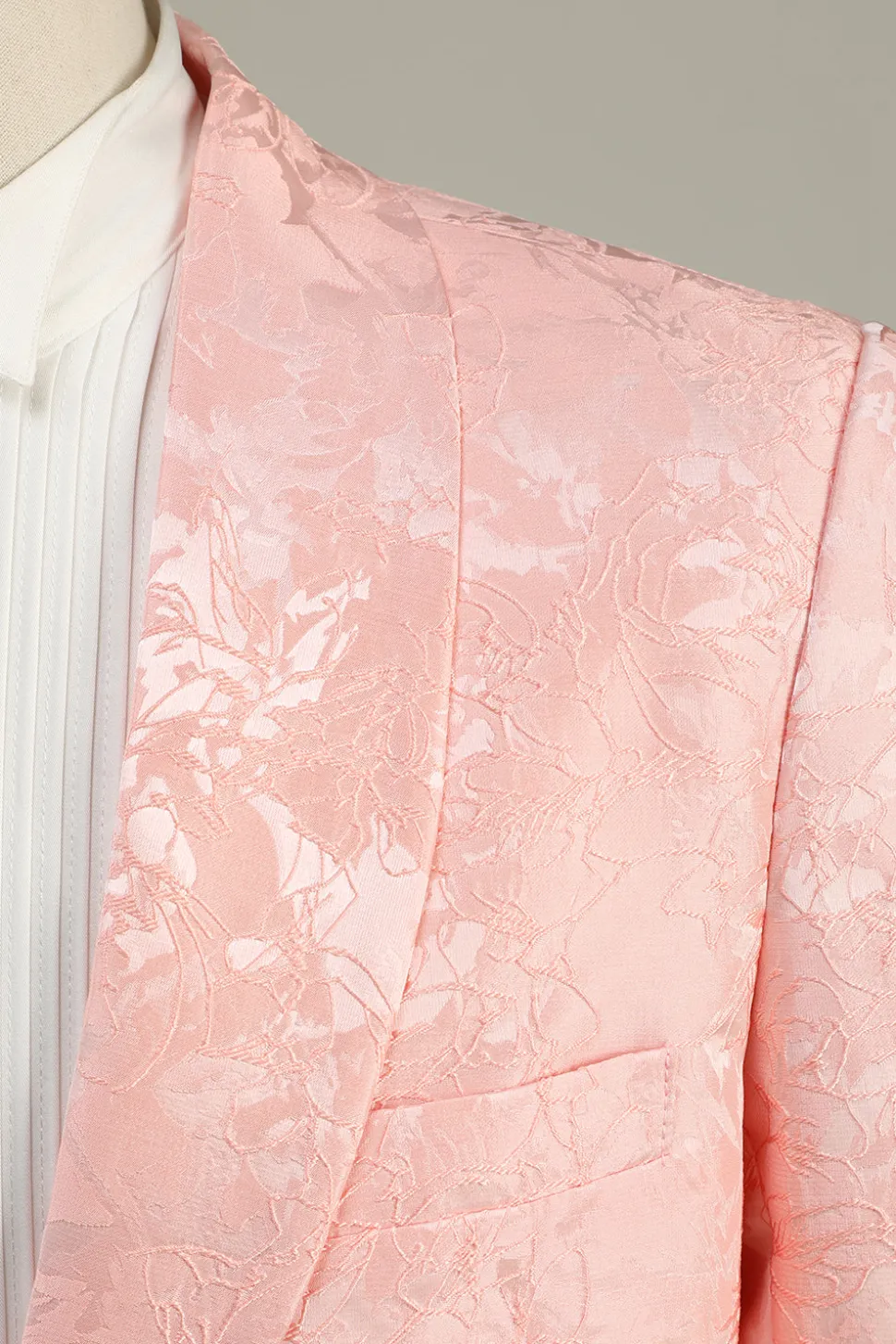 Rosa Claro Jacquard 2 Peças Lapela Shawl Um Botão Fato de Festa