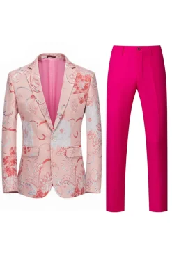 Rosa Claro Jacquard 2 Peças Notched Lapela Homens Prom Suits