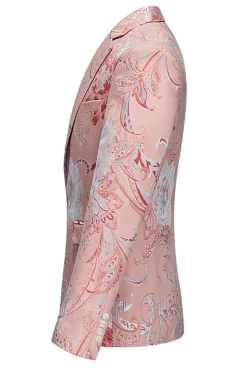 Rosa Claro Jacquard 2 Peças Notched Lapela Homens Prom Suits
