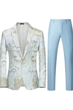 Rosa Claro Jacquard 2 Peças Notched Lapela Homens Prom Suits
