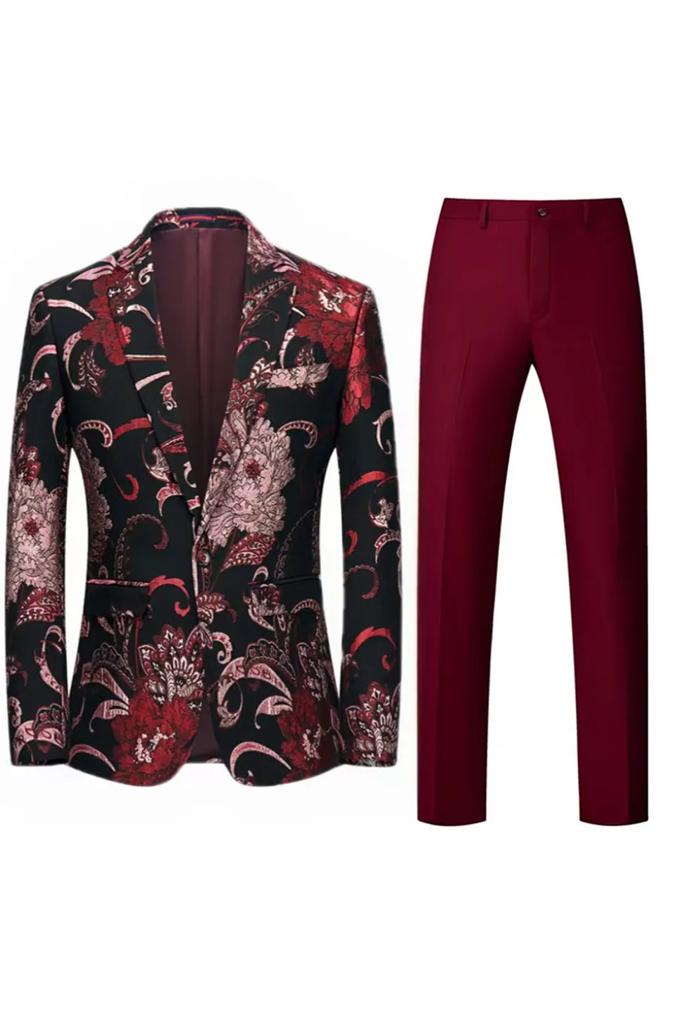 Rosa Claro Jacquard 2 Peças Notched Lapela Homens Prom Suits