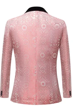 Rosa Claro Jacquard Lapela Shawl 2 Peças Terno Masculino