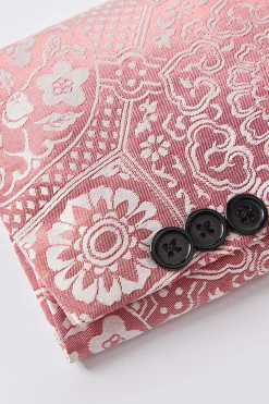 Rosa Claro Jacquard Lapela Shawl 2 Peças Terno Masculino