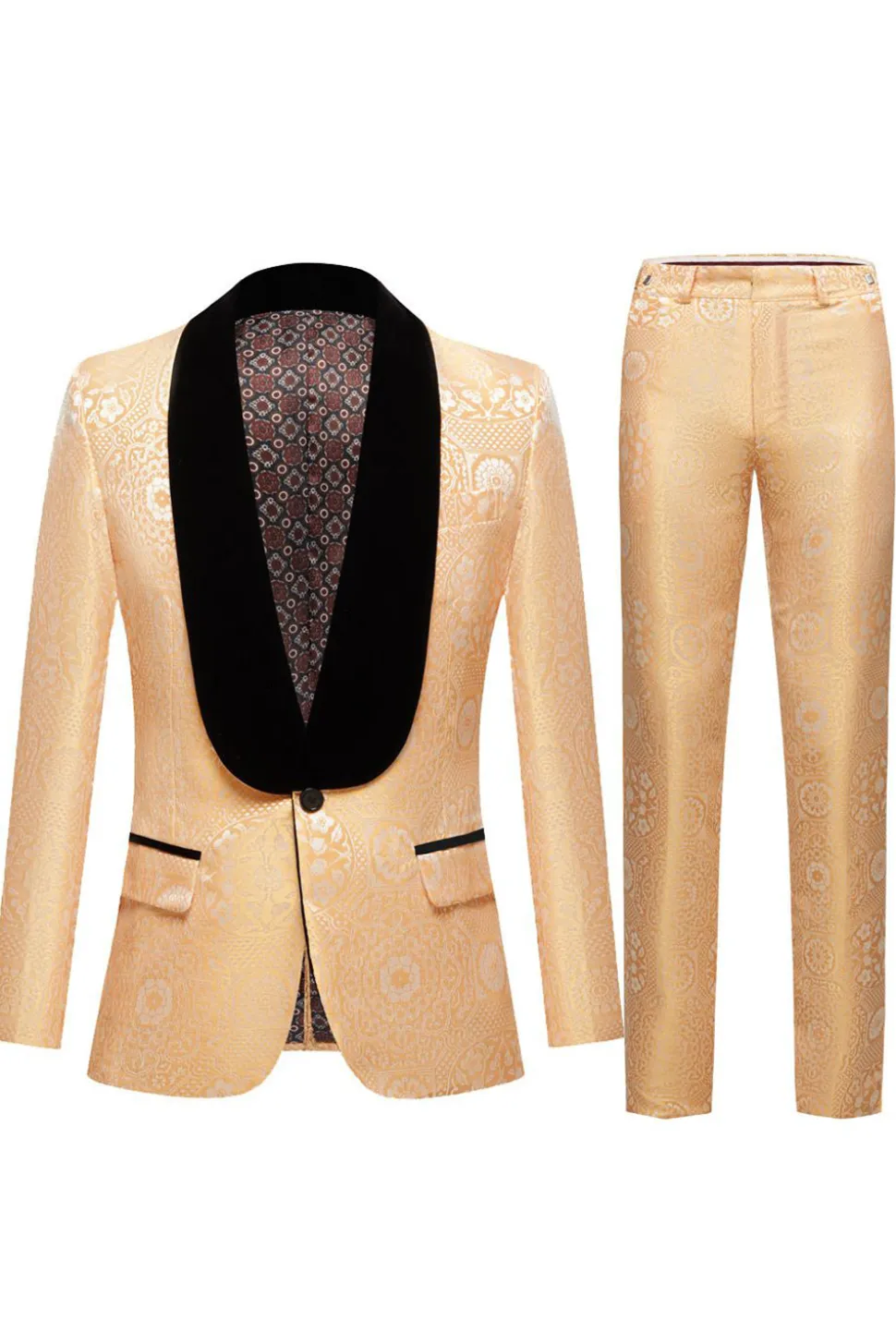 Rosa Claro Jacquard Lapela Shawl 2 Peças Terno Masculino