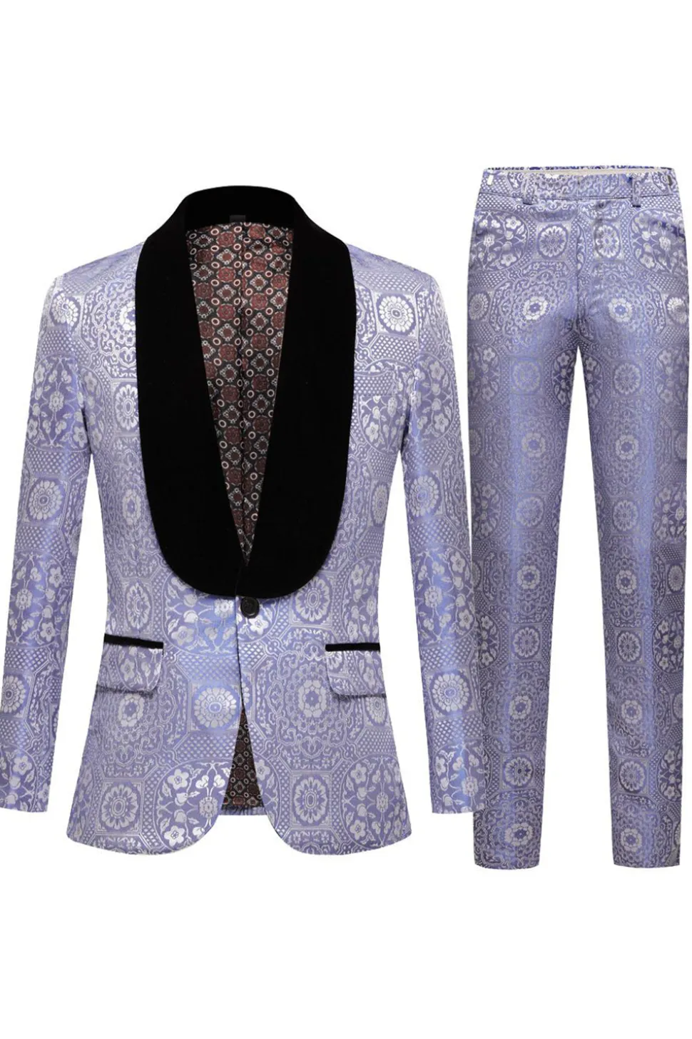 Rosa Claro Jacquard Lapela Shawl 2 Peças Terno Masculino