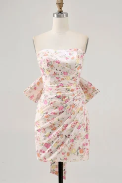 Rosa Direto Flores Bodycon Ruched Mini Vestido Cocktail