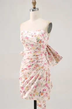 Rosa Direto Flores Bodycon Ruched Mini Vestido Cocktail