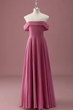 Rosa do Deserto Fora do Ombro Chiffon A Line Junior Bridesmaid Dress