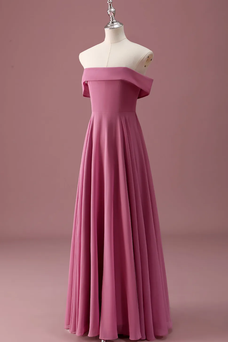 Rosa do Deserto Fora do Ombro Chiffon A Line Junior Bridesmaid Dress