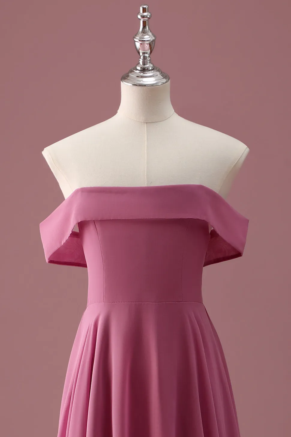 Rosa do Deserto Fora do Ombro Chiffon A Line Junior Bridesmaid Dress