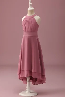 Rosa do Deserto Halter Chiffon High Low Junior Vestido de Madrinha