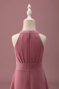 Rosa do Deserto Halter Chiffon High Low Junior Vestido de Madrinha