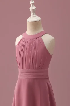 Rosa do Deserto Halter Chiffon High Low Junior Vestido de Madrinha