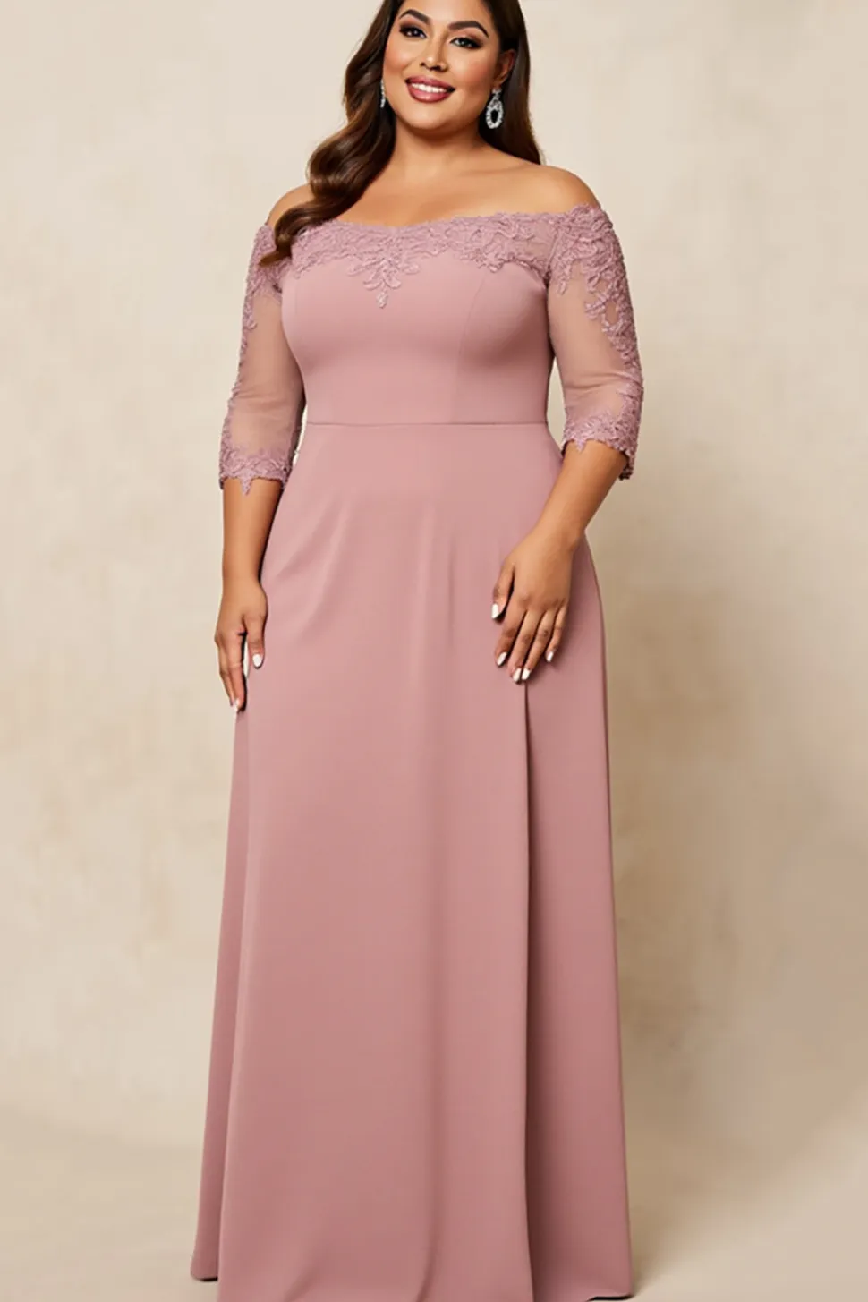 Rosa Empoeirada Linha-A Cetim Tamanhos Grandes Longos Vestido Mae Noiva