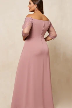 Rosa Empoeirada Linha-A Cetim Tamanhos Grandes Longos Vestido Mae Noiva
