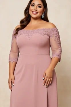 Rosa Empoeirada Linha-A Cetim Tamanhos Grandes Longos Vestido Mae Noiva