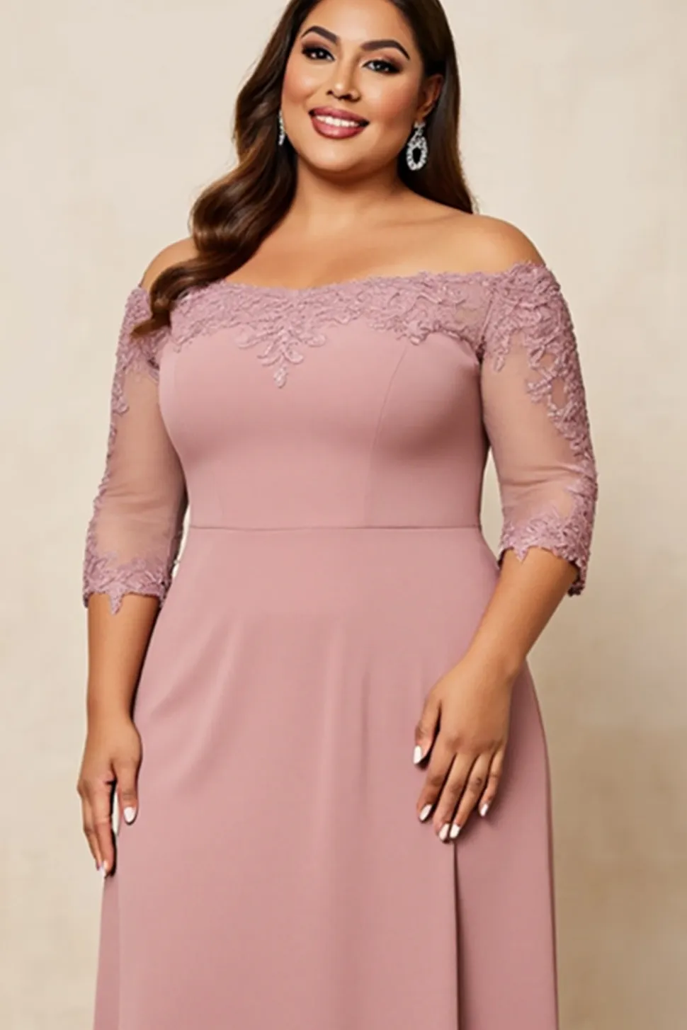Rosa Empoeirada Linha-A Cetim Tamanhos Grandes Longos Vestido Mae Noiva