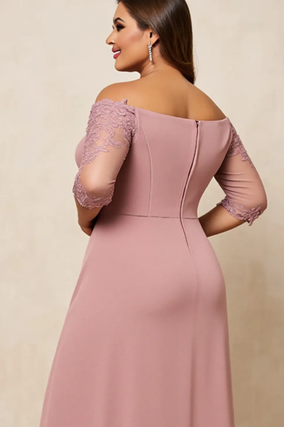 Rosa Empoeirada Linha-A Cetim Tamanhos Grandes Longos Vestido Mae Noiva