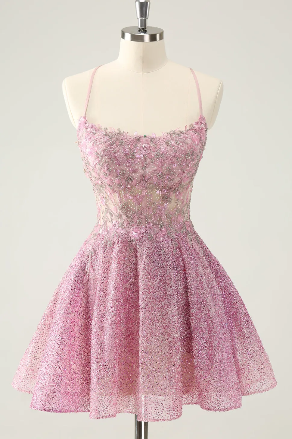 Rosa Escuro Uma Linha Brilhante Beading Appliques Corset Short Homecoming Dress