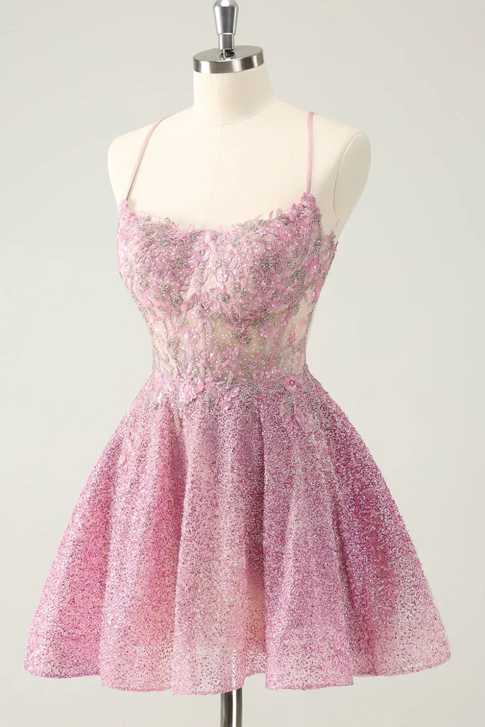 Rosa Escuro Uma Linha Brilhante Beading Appliques Corset Short Homecoming Dress