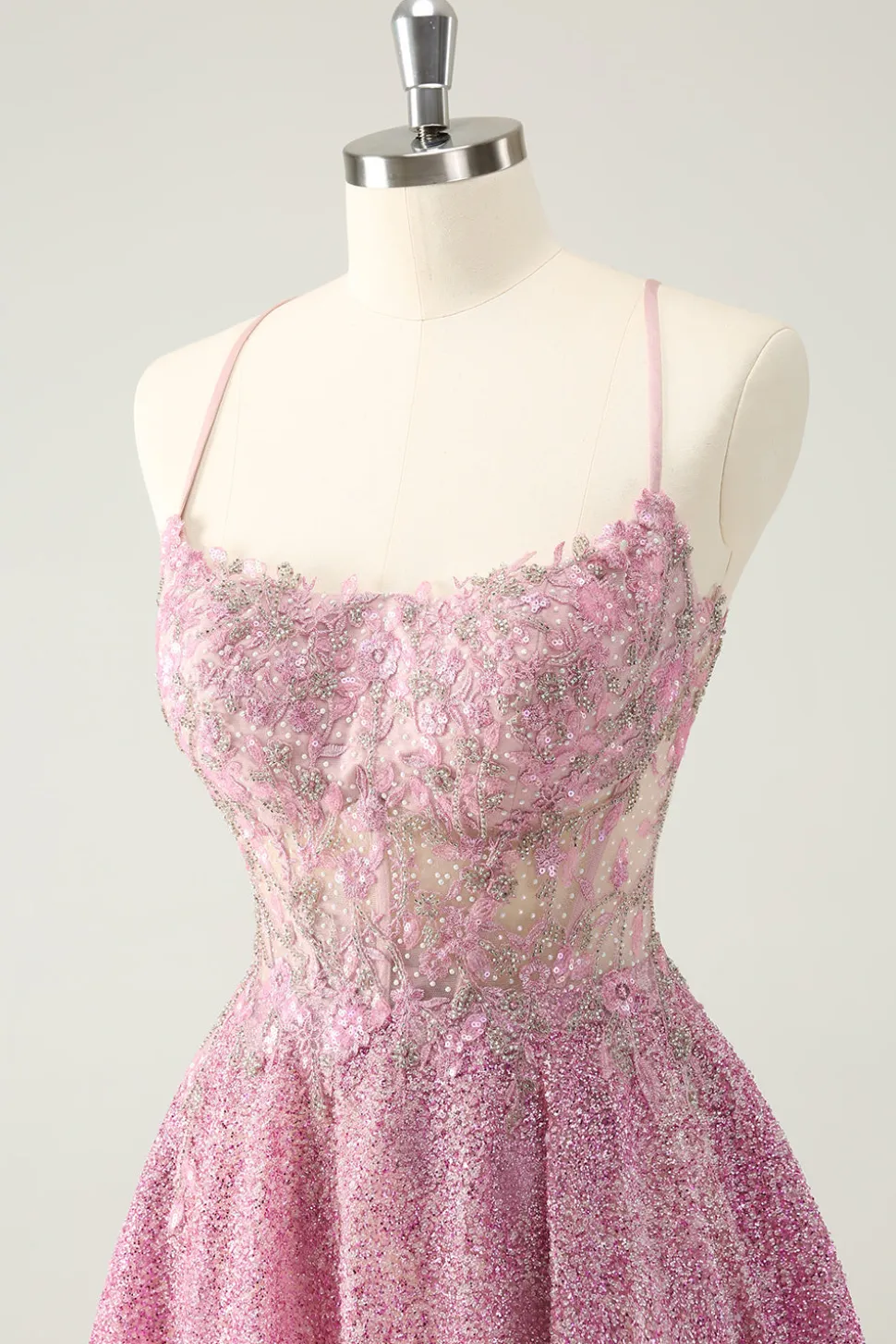 Rosa Escuro Uma Linha Brilhante Beading Appliques Corset Short Homecoming Dress