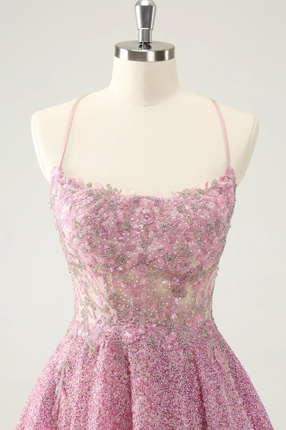 Rosa Escuro Uma Linha Brilhante Beading Appliques Corset Short Homecoming Dress