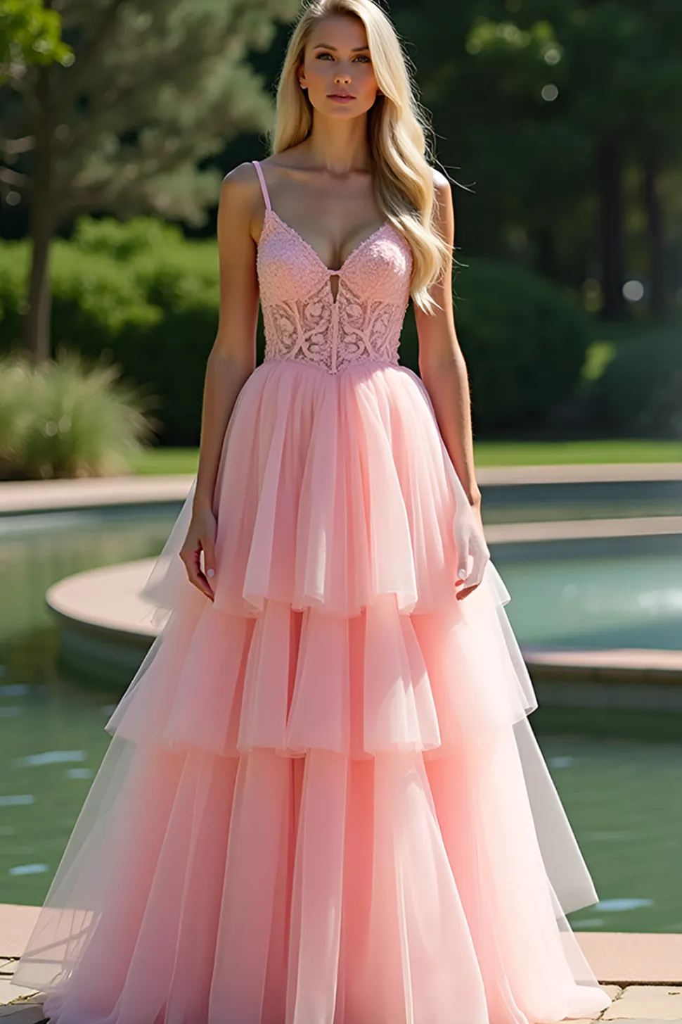 Rosa Esparguete Correia Uma Linha Long Appliqued Ruffled Prom Dress