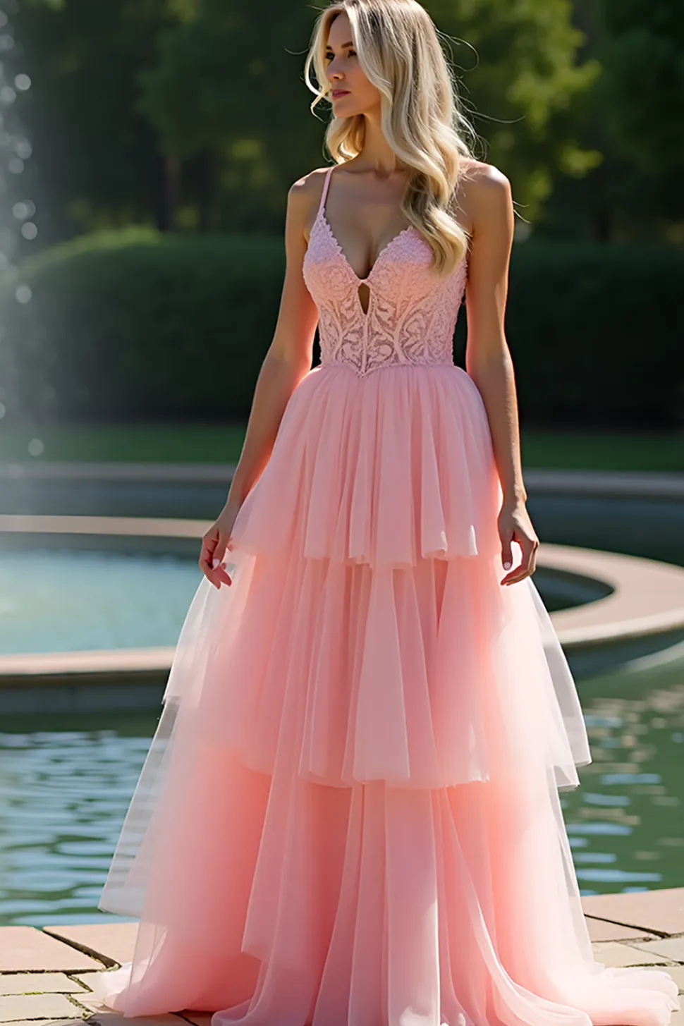 Rosa Esparguete Correia Uma Linha Long Appliqued Ruffled Prom Dress