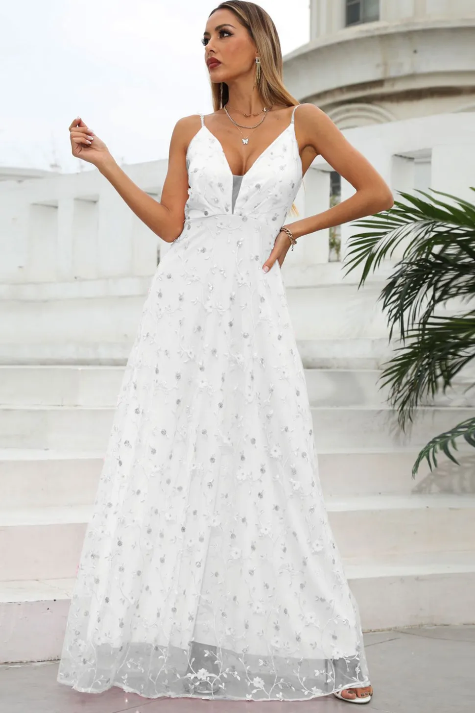 Rosa Esparguete Correias Prom Vestido com Flores