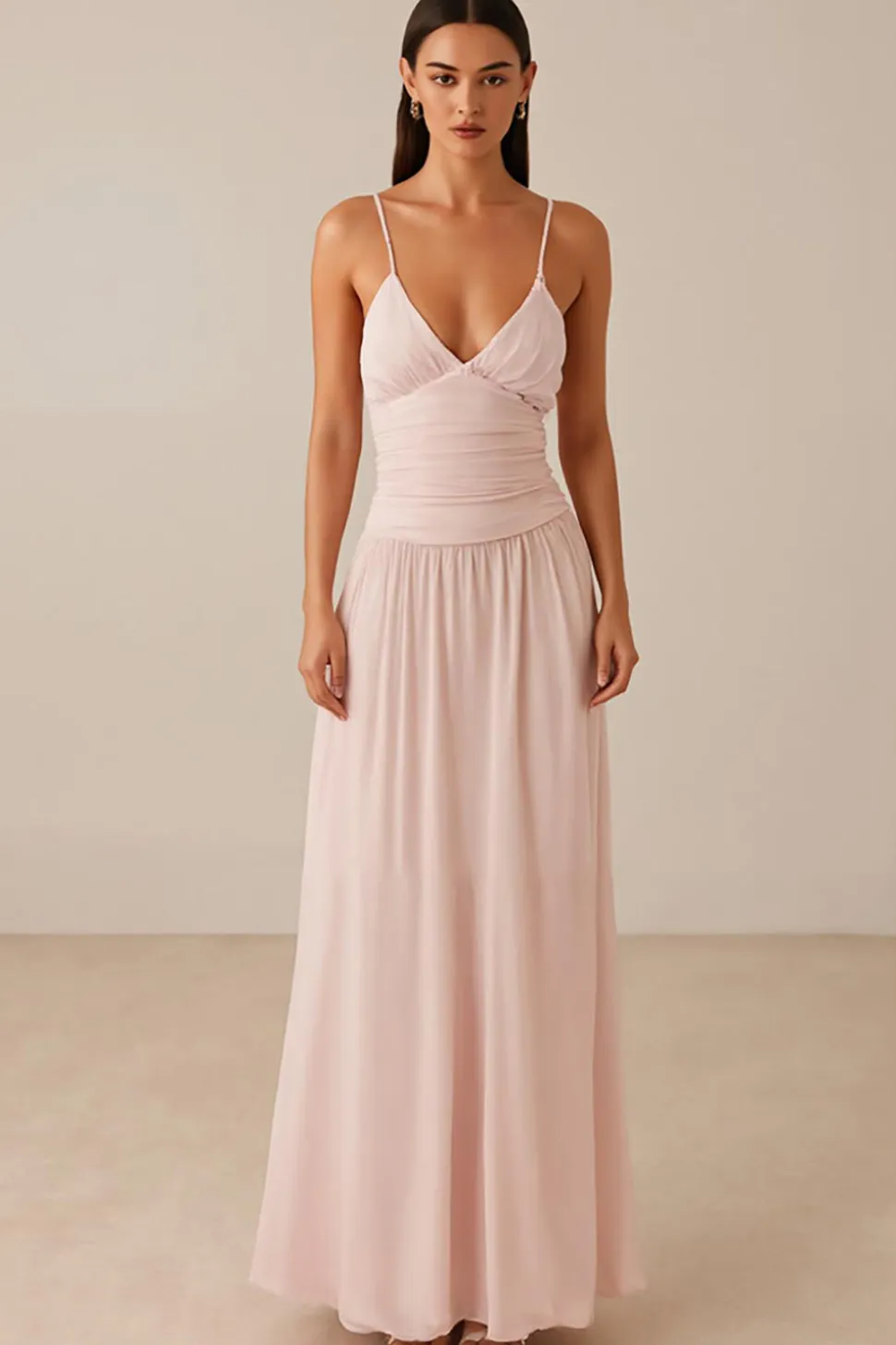 Rosa Esparguete Correias A-Line Chiffon Vestido de Noite