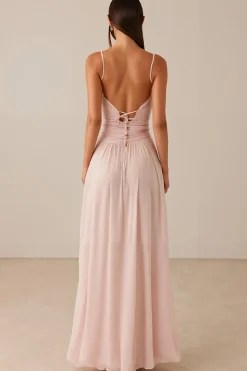 Rosa Esparguete Correias A-Line Chiffon Vestido de Noite
