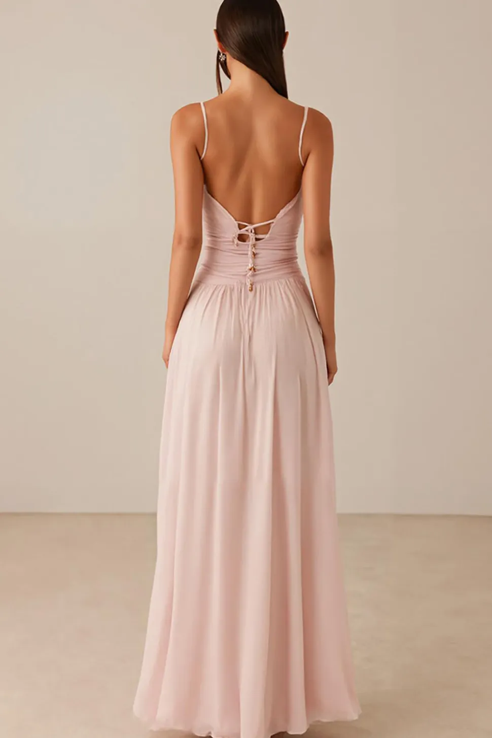 Rosa Esparguete Correias A-Line Chiffon Vestido de Noite