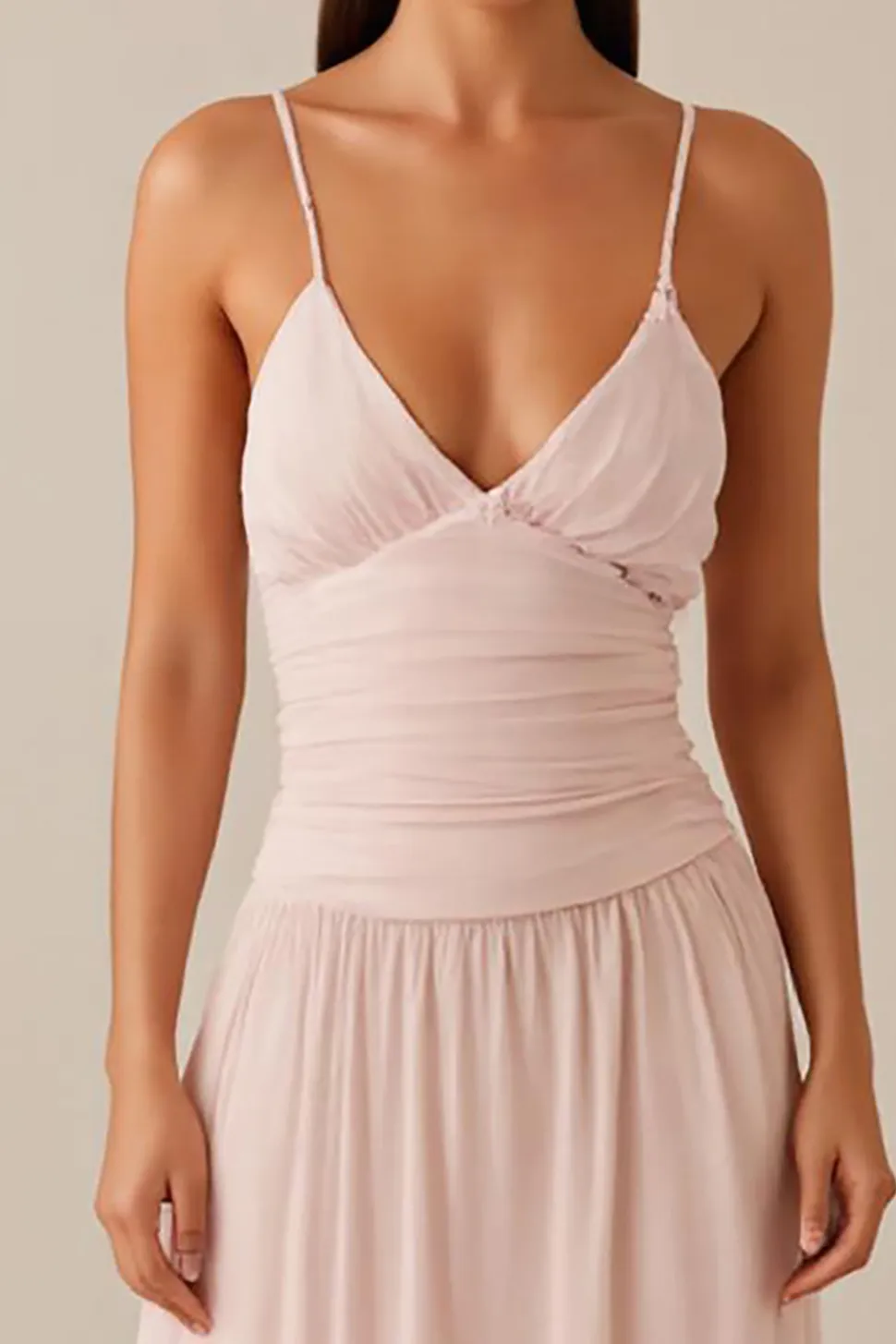 Rosa Esparguete Correias A-Line Chiffon Vestido de Noite