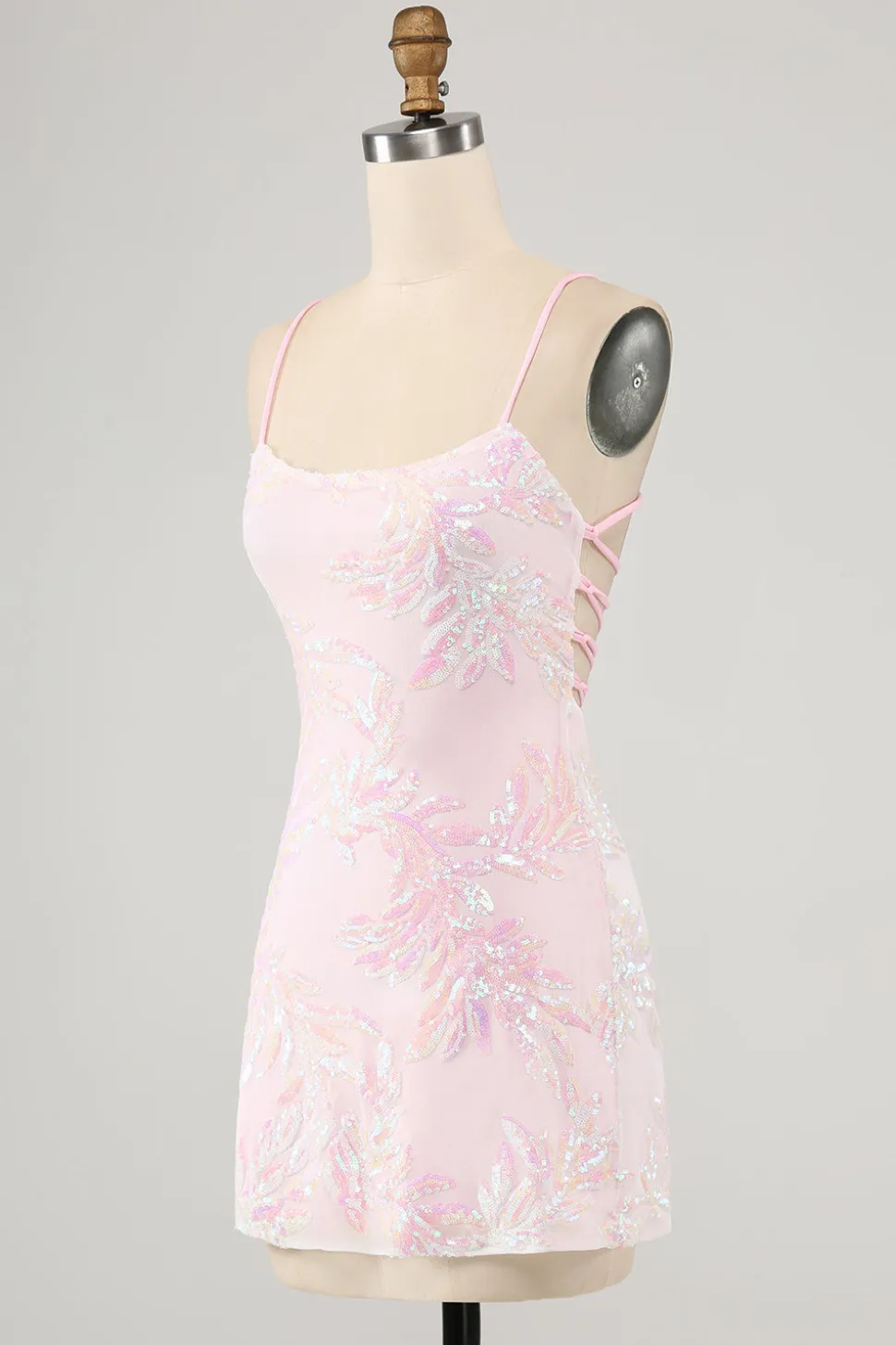 Rosa Esparguete Correias Bodycon Homecoming Vestido com Criss Cross Back