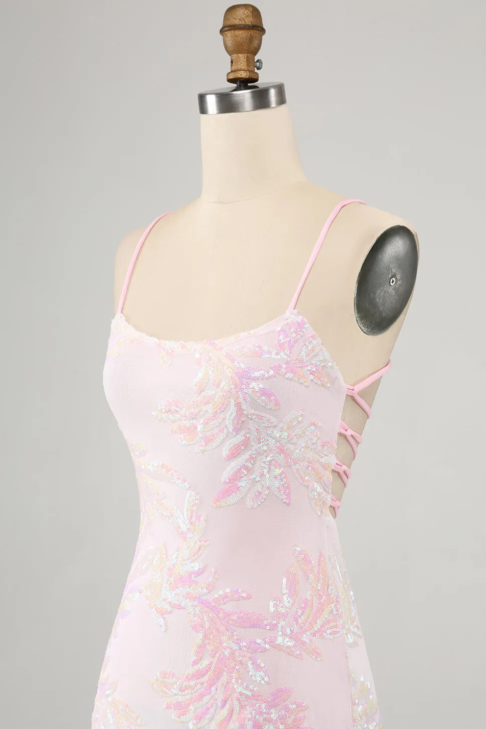 Rosa Esparguete Correias Bodycon Homecoming Vestido com Criss Cross Back