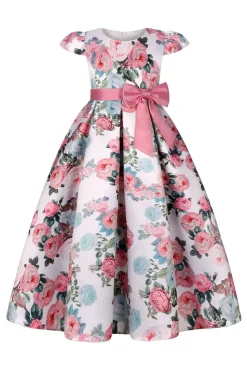 Rosa Estampado Floral Vestido de Meninas