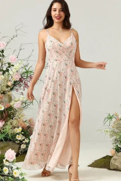 Rosa Floral Chiffon Vestido de Dama de Honor