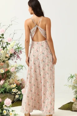 Rosa Floral Chiffon Vestido de Dama de Honor