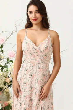 Rosa Floral Chiffon Vestido de Dama de Honor