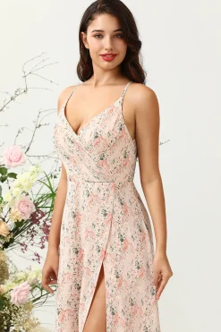 Rosa Floral Chiffon Vestido de Dama de Honor