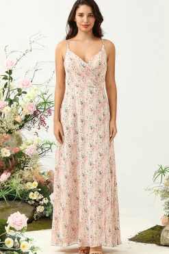 Rosa Floral Chiffon Vestido de Dama de Honor